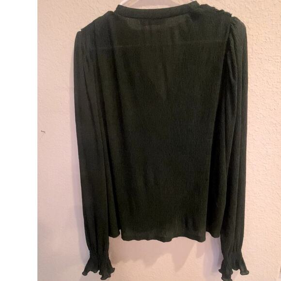 MNG Womens Forest Green Ruffle Long Sleeve Blouse Size Medium - Picture 2 of 5